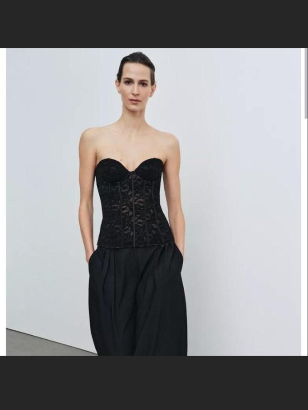 Zara Black Lace Strapless Corset Crop Top